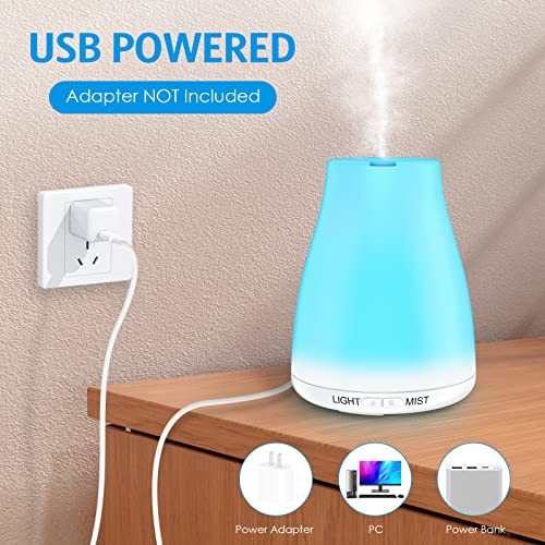 Criacr 100ml Essential Oil Diffuser, Mini USB Powered Aromatherapy Diffuser, 7 Changeable Colored Lights, Adjustable Mist Mode, Waterless Auto Shut-off, Whisper-Quiet for Home, Bedroom, Spa, Office