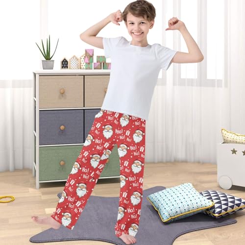 Boy's Pants Christmas Head Santa Pattern Jogger Pants Elastic Waist Long Bottoms Trousers with Pockets 6-14 Years4