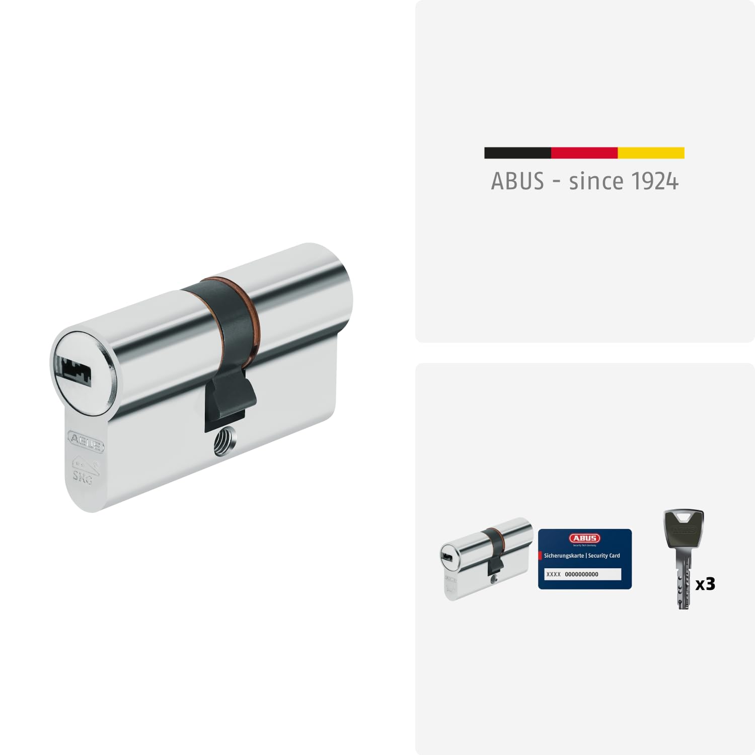 ABUS Profilzylinder XP20SN 30/35 inklusive Sicherungskarte & 3 Schlüsseln, 73716 Nickel