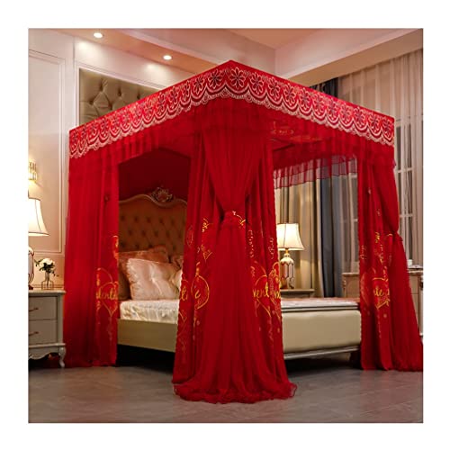 Cama doble de lujo con dosel blackout rojo de alta densidad 2