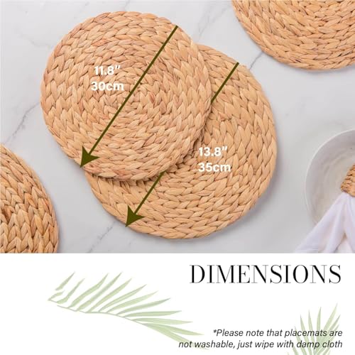 Image of Laquedecraft 11.8 inch Set of 4 Round Water Hyacinth Placemats | Boho Woven Rattan Table Mats | Farmhouse Wicker Spring Plate Chargers Like Corn Husk, Seagrass for Wedding, Party, Christmas, Events