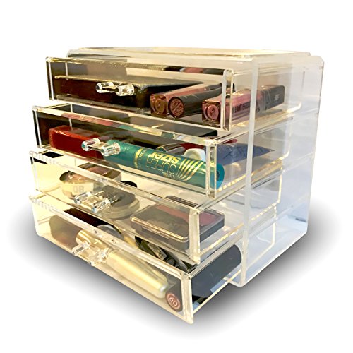 Exclusive Products Space Saving Cosmetics Makeup and Jewelry Big Storage Case Display - Stylish Vanity, Bathroom Case (4 Large Drawers, Acrylic)