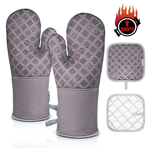 Homemaxs Oven Mitts and Pot Holders 4pcs Set, 500℉ Heat Resistant Non-Slip Food