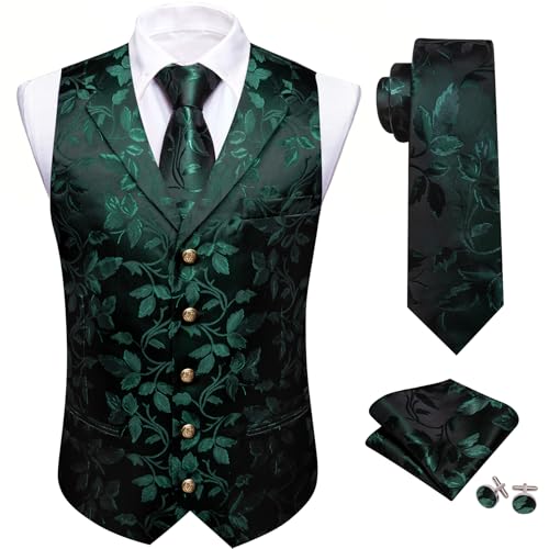 Image of Barry.Wang Mens Silk Lapel /Shawl Collar Vest Tie Sleeve Holder Set Formal /Casual Paisley Vests Wedding Tuxedo Waistcoat