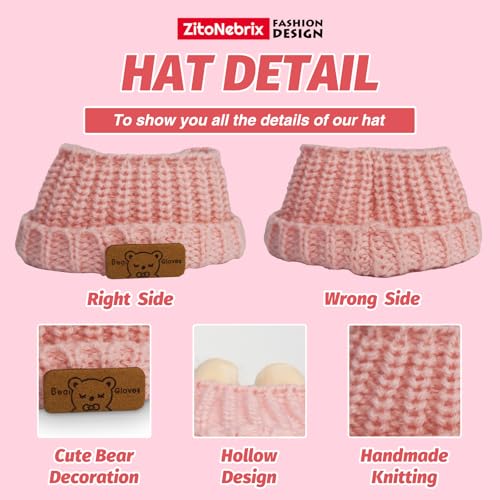 cloth for 15cm  17cm doll5-piece handcrafted crochet clothes outfitno doll - light pink clothes  light pink bear-shaped velvet hat  glasses  shoulder bag  white canvas shoes