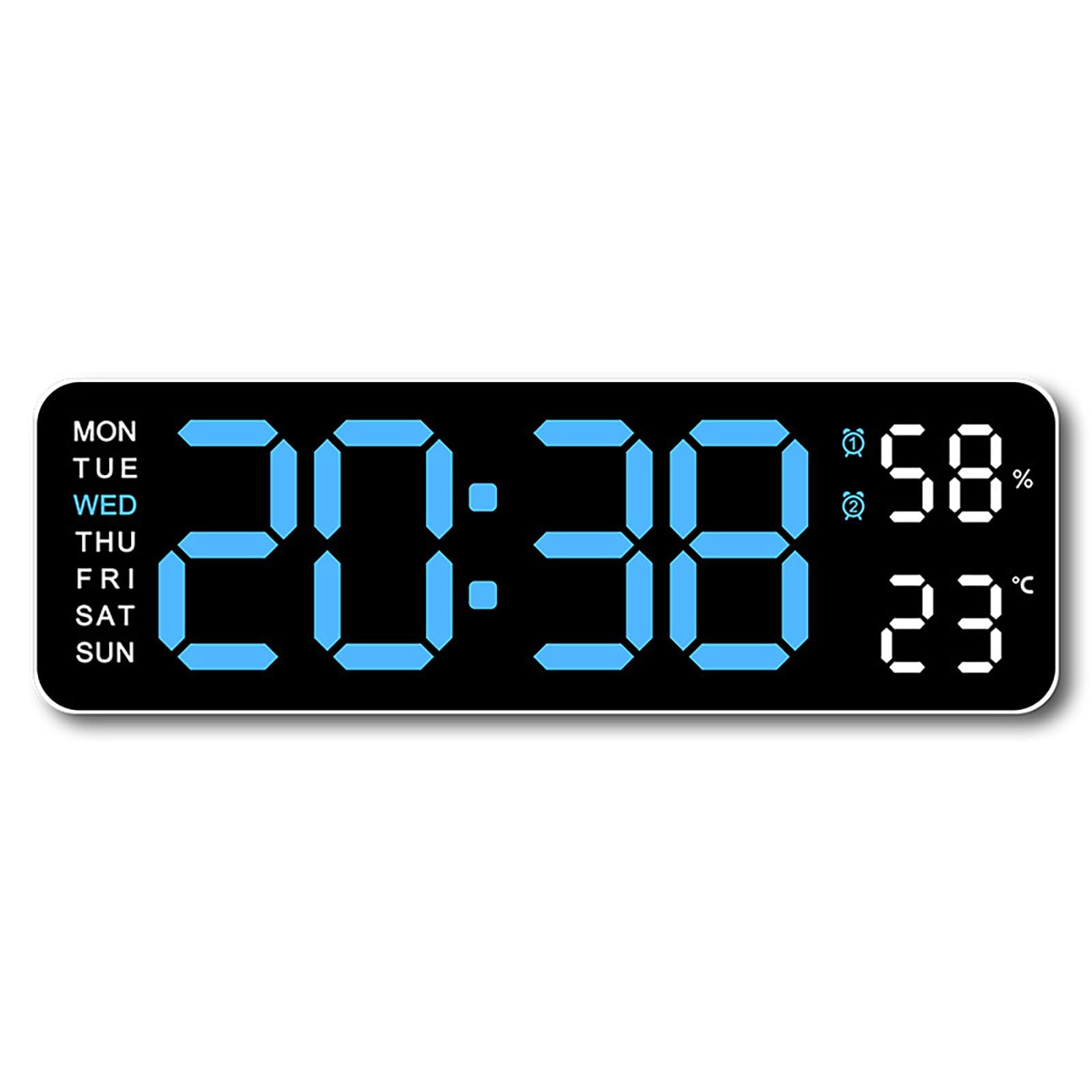 YROHGKPN LED Digital Wall Clock with Temperature Display and 2 Alarms Brightness 12/24 Hour Format Snooze Function Brightness Clock
