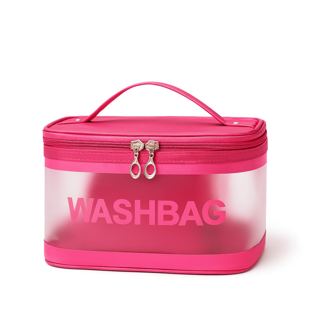 DAILY DISH Portable Travel Washbag for Women | Pink Toiletry Organizer with Handle, Transparent Design & Zipper Closure | Waterproof Cosmetic Storage Bag for Travel & Home Use-image-29