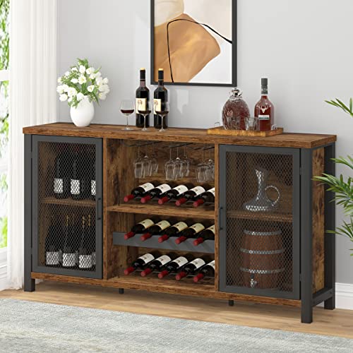 IBF-Rustic-Wine-Bar-Cabinet-Coffee-Bar-Cabinet-for-Liquor-and-Glasses-Farmhouse-Wood-Buffet-Sideboard-with-Storage-Rack-Wine-Liquor-Cabinet-for-Home-Kitchen-Dining-Room-Rustic-Brown-55-Inch IBF Rustic Wine Bar Cabinet Coffee Bar Cabinet for Liquor and Glasses Farmhouse Wood Buffet Sideboard with Storage Rack Wine Liquor Cabinet for Home Kitchen Dining Room Rustic Brown 55 Inch
