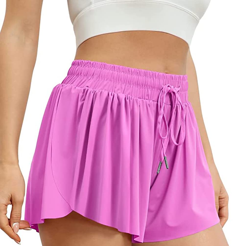 ALIBRAHIM 2 in 1 Flowy Running Shorts for Women Gym Yoga Athletic Womens Workout Biker Spandex Lounge Sweat Skirt Summer Pink