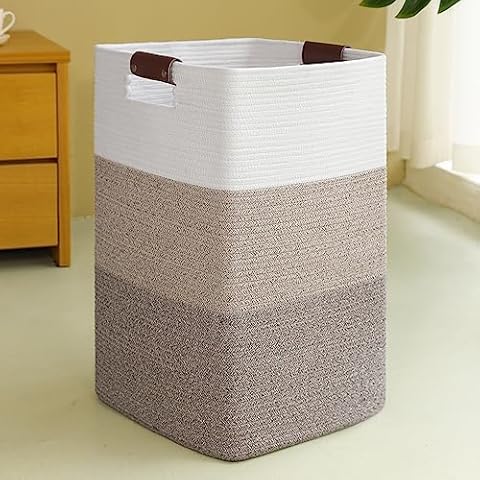 SIXDOVE Laundry Hamper 96L Extra Large Laundry Basket, Woven Blanket Basket, Cotton Woven Storage Basket Hamper with Handles for Living Room, Large Basket Pillows, Blankets, Clothes-Gradient Yellow Cover