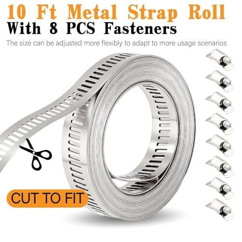 Image of 304 Stainless Steel Hose clamps Kit, Metal Strap and Strong Fasteners Set | 196PCS 1 /4 to 2 inch Worm Gear Clamp Assortment 8 Sizes and 10FT Band Strap for Automotive, Plumbing, Fuel Pipe and DIYers