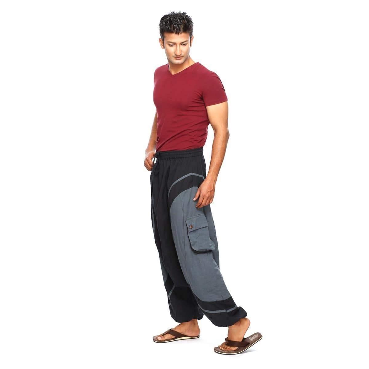 Simandra Hombres Harem Pantalón Algodón Baggy Hippie Pluder Bloomers Harén Pantalones Holgados Aladin por estío, Playa, Danza, Yoga, Deporte, Fitness Soni