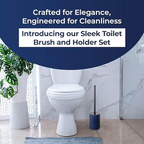 Image of Blue Canyon Berkeley Toilet Brush & Holder, Brush for Bathroom & Office, Plastic Brush Head for Deep Cleaning, Pack of 1, Compact Size, Elegant Design, Odour Free Holder, Blue