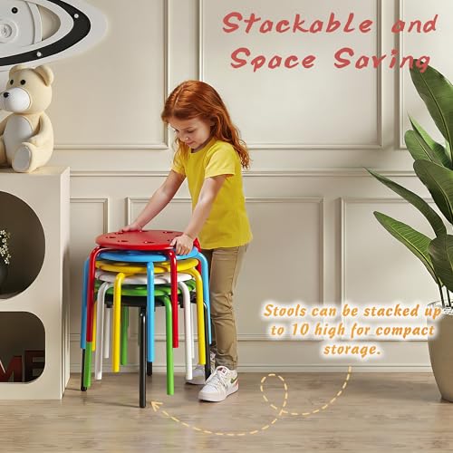Image of VECELO 8-Piece Stacking Stools for Classroom, 12 Inch Height, Decoration Flexible Seating for Schools, Rainbow-Colored