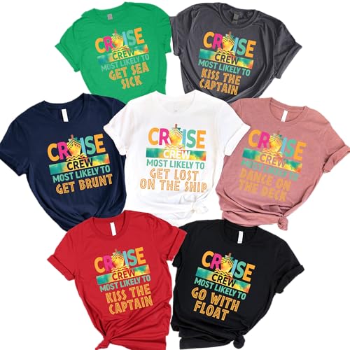 Funny Cruise Shirts Family Cruise Shirts 2025 Matching Family T-Shirts Most Likely to Cruise Ship Essentials Carnival Must Haves Outfits Crew Squad 40 Quotes Multicolor2