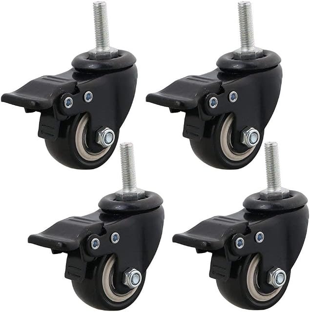 4PCS Heavy Duty Castor Wheels 2 Inch with Brake and Threaded Stem M8X25mm Swivel Trolley Furniture Caster Strong Hold 300KG