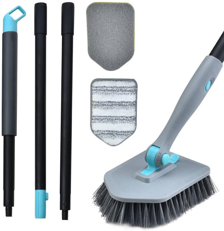 Cepillo de limpieza de mango largo para ducha, cepillos de limpieza 3 en 1 con 3 cabezales de limpieza diferentes para limpieza de ducha, baño,