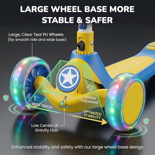 Image of StarAndDaisy Kids Kick Scooter for 3+ Year, kick Scooter for Kids, Skating Scooter with Light Up LED Wheels, Adjustable Handle Height, Foldable 3 Wheel Skate Scooter for Boys Girls 3-12 Years