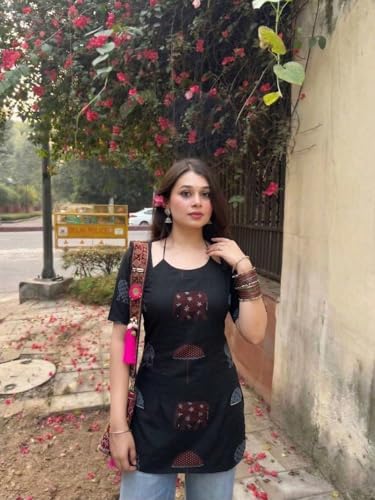 Image of ANNI Designer Short Kurti for Women Viscose Printed Straight Ethnic Top | Stylish Kurti Tops with Jeans Styling | Casual Office Wear | Traditional Indian Outfit for Woman