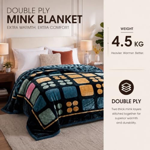 Image of VAS COLLECTIONS 280 GSM Micromink Blanket, 4.5 Kg Premium Soft Warm Cozy Blanket, Plush Floral Printed Blanket for Double Bed, Ultra Soft Comfortable Bedding, 86 x 90 Inches (218 x 229 cm) - Deep Teal