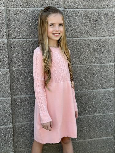 Yousie Girls Sweater Dress Crew Neck Long Sleeve Fall Winter Knit Dress for 4-11 Years4
