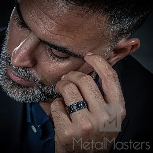 9MM Men's Black Titanium Wedding Band Ring with Double Row Black Cubic Zirconia, Comfort Fit4