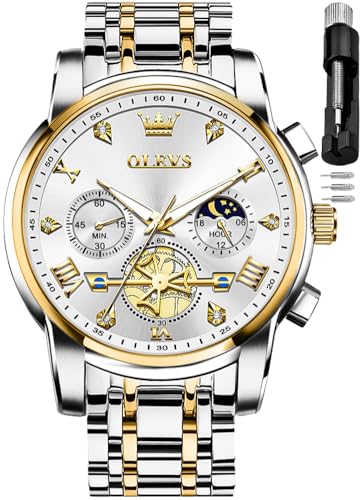 Image of OLEVS Mens Watches Luxury Diamond Calendar Stainless Steel Male Watches Business Dress Waterproof Luminous Fashion Watch for Men