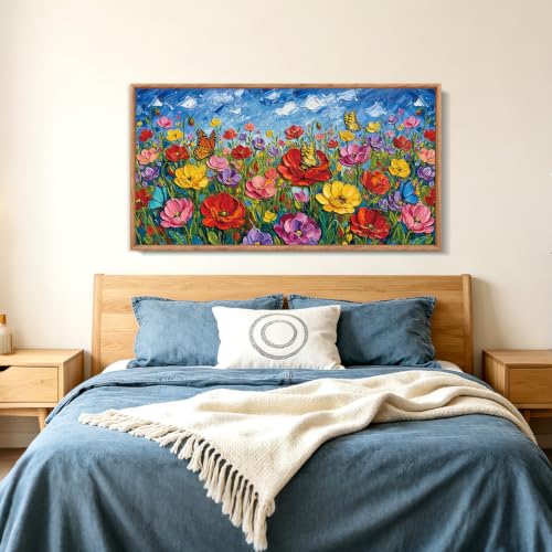 Image of CHDITB 3D Impasto Floral Wall Art,Poppy Wildflower Country Botanical Decor
