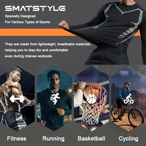 Men's Compression Shirt Athletic Sports Long Sleeve Baselayer Quick-Drying Breathable Running Shirt for Fitness 6