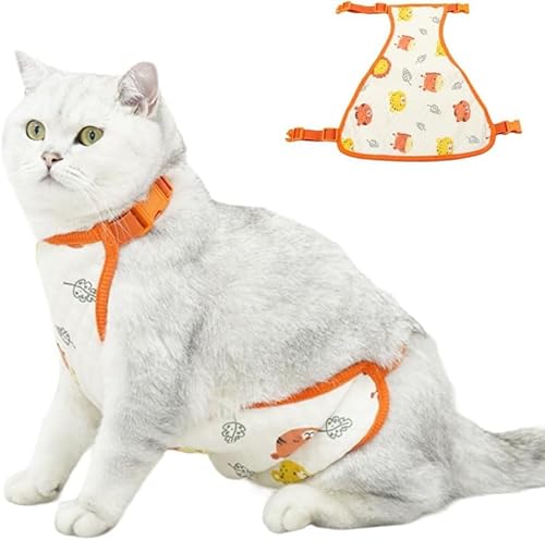 保護服 術後服 猫 背中開き 腹巻 術後服エリザベスウエア 犬用品 エリザベスカラーの代わりに 猫用 術後ウェア 術後カバー服 不妊手術 引っ掻き防止 傷舐め 雄 雌兼用 (orange(メス),S:体重5-7.5kg)