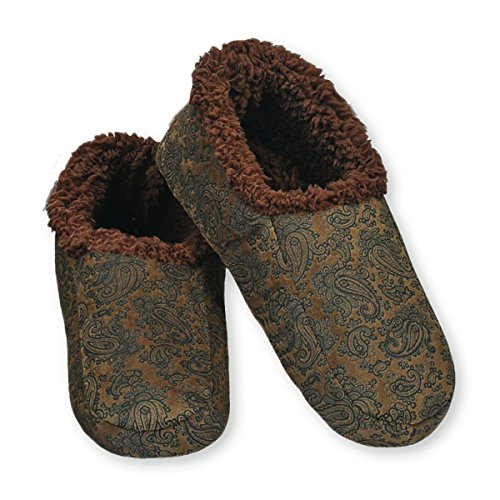 Snoozies Mens Paisley Embossed Non-Skid Slipper Socks - Brown, Large