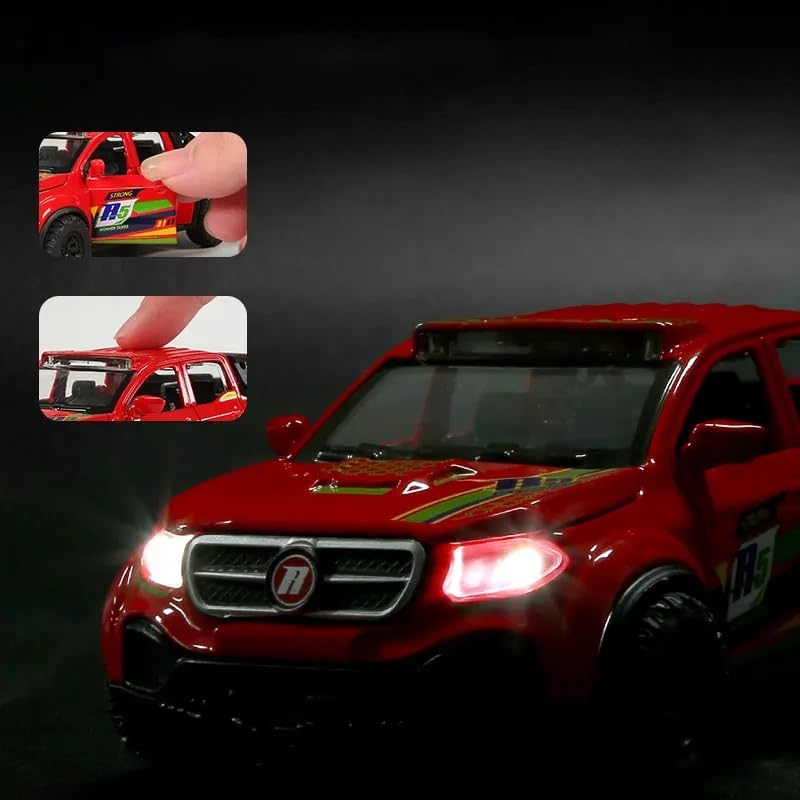 Image of 1:32 Mercedes Benz Pickup Truck Scale Model Car - Exclusive Alloy Metal Pull Back Die Cast Car Toy with Openable Doors, Light & Music - Best Gifts for Kids【Colors as Per Stock】