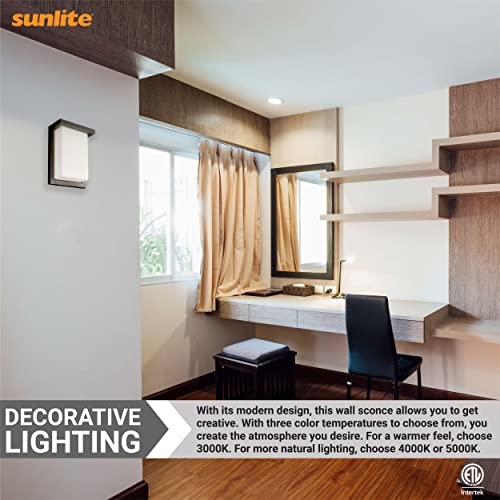 Image of Sunlite 88673 8 inch Modern LED Wall Sconce Light, Outdoor Fixture, Adjustable 3 CCT 3000K-5000K, 12 Watts, 600 Lumens, Opal Shade, Oil Rubbed Bronze, Indoor for Bathrooms, Garage, Hallways & Entryways