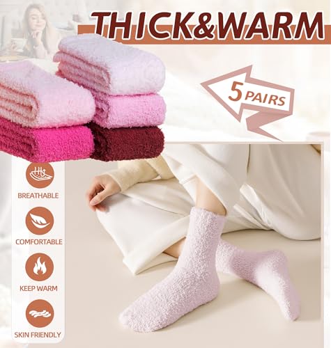 Womens Fuzzy Socks Warm Fluffy Winter Cozy Thick Plush Microfiber Slipper Soft Home Sleeping Socks 5 Pairs2