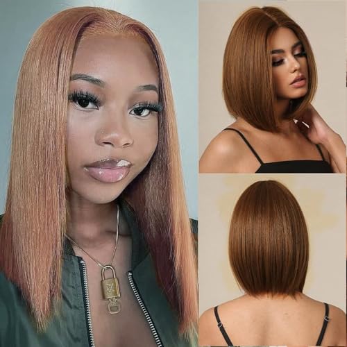 shufang Light Brown Bob Wig for Black Women Straight Bob Wig Natural Hair Synthetic Short Bob Wig for Daily