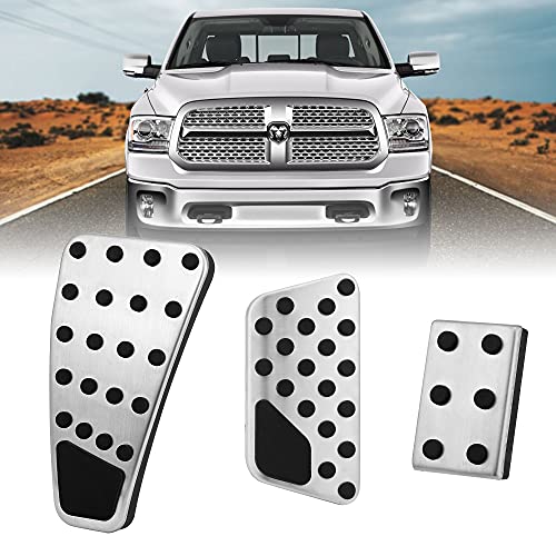 STEJONG for Dodge Ram Accelerator Gas Pedal Brake Pedal Cover Anti-Slip Aluminum Alloy Foot Pedal Pads Kit Fit for Dodge Ram 2011-2018 1500 2500 3500, 3pcs