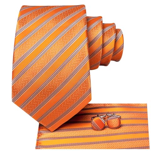Image of Dubulle Silk Ties Set for Men Formal Paisley Striped Necktie Pocket Square Cufflinks 3PCS Sets Wedding Business Party