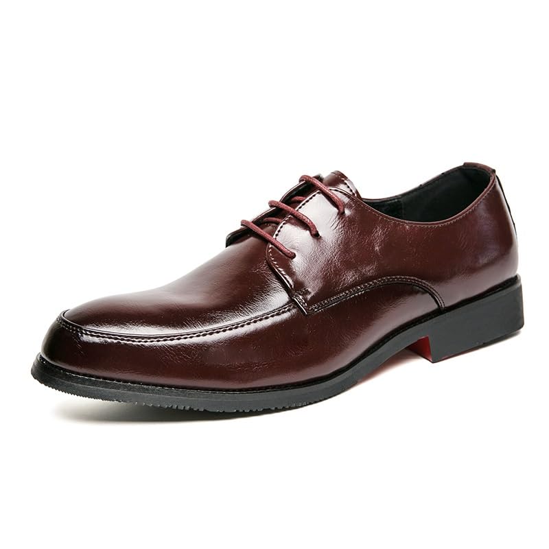Formal Shoes Dress Oxford for Men Lace Up Pointed Toe Faux Leather Derby Shoes Rubber Sole Anti-Slip Low Top Business