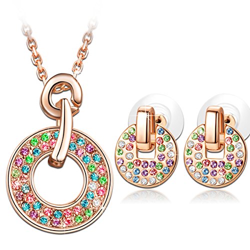 LADY COLOUR Jewelry Gifts for Mom Jewelry Set Gifts for Women Necklace Earrings Crystal Jewelry Set for Women Gifts for Her Wife Multicolored Rose Gold Jewelry for Women Birthday