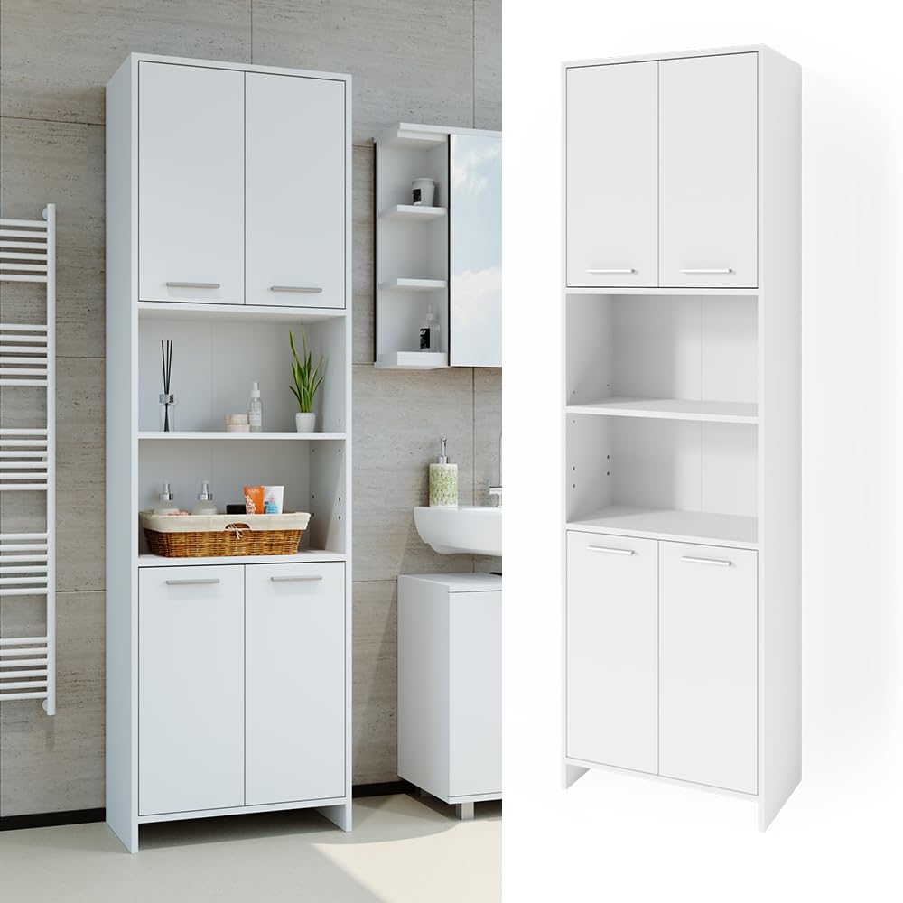 Vicco Armario de baño Maris, Blanco, 56.1 x 190 cm | Mueble de baño, con estantes ajustables en altura para un uso flexible