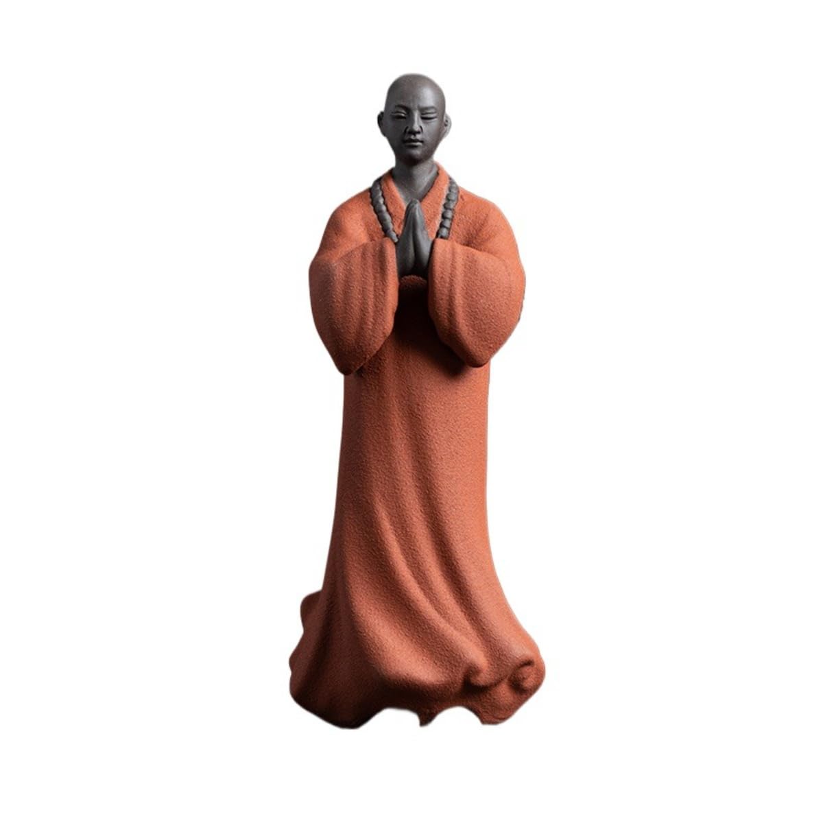 AOTTSD Zen Ceramic Monk Statue, Orange Robe Prayer Posture Figurine