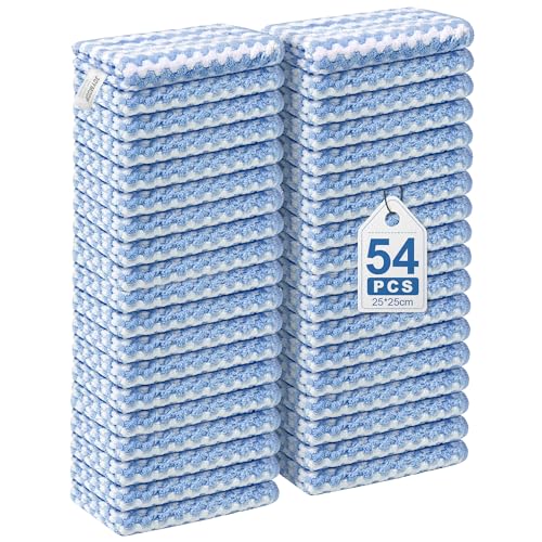 Image of JOYMOOP 54 Packs Microfiber Cleaning Cloths, 10 inch x 10 inch Kitchen Towels - Reusable Cleaning Rags, Lint-Free, Super Absorbent Cleaning Cloths for Kitchen, Car, and Household Cleaning, Blue