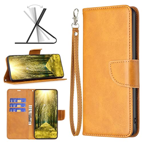 Étui pour Moto G62 5G : Housse Portefeuille en Cuir PU Jaune avec Porte-Carte