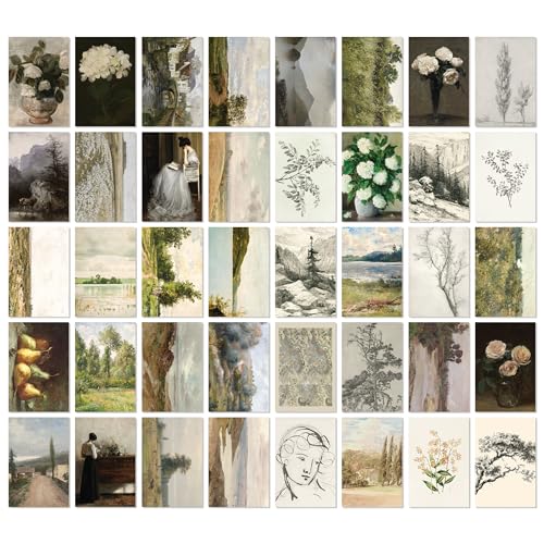 97 Decor Vintage Wall Art Decor - 40 Pcs Vintage Prints For Wall Decor Aesthetic, French Country Wall Collage Kit Landscape Painting Nature Pictures For Bedroom (4x6)