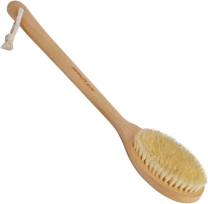 HONZUEN Body Brush Natural Bristle, Shower Back Brush Long Handle Dry