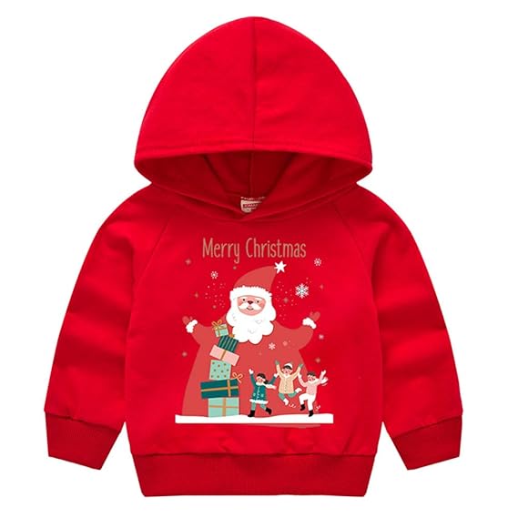 Hopscotch Boys Cotton and Polyester Full Sleeves Santa Claus Printed Hoodie in Multi Color