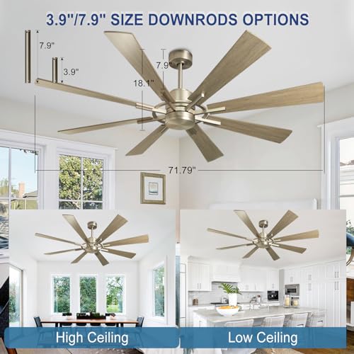 Image of Depuley Ceiling Fan Without Light: 72 Inch Big Indoor Outdoor Fan with Remote APP Control - Large Farmhouse Wood Ceiling Fan no Light 8 Blade Reversible Quiet DC Motor Memory Function Timer
