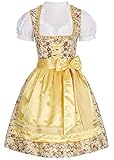 Seventyseven Lifestyle Damen Dirndl Kleid mit Schürze & Bluse gelb Weiss