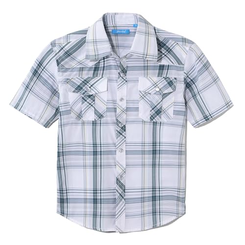 Champ Horse Boys Toddler Child Kids Casual Dress Western Short Sleeve Snap Plaid Button Down Shirts(28# White Plaid 10)