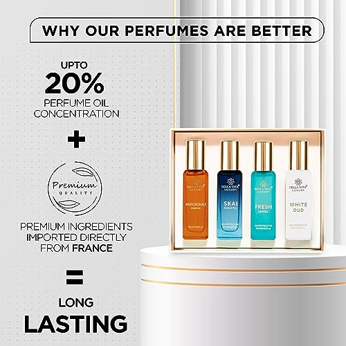 Bella Vita Luxury Unisex Eau De Parfum Gift Set 4x20 ML for Men & Women with SKAI, FRESH, WHITEOUD, PATCHOULI Perfume|Long Lasting EDP Fragrance Scent - Image 3